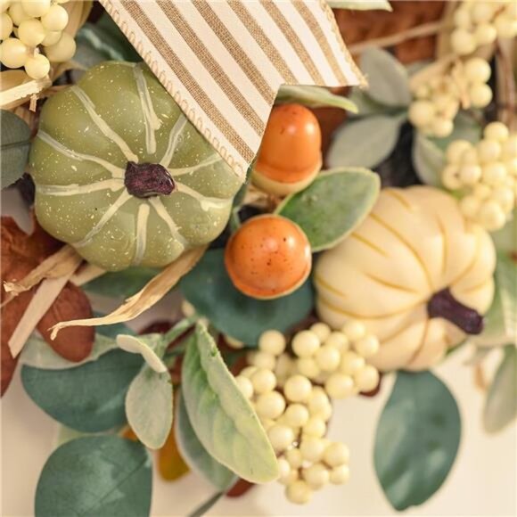 Fall Wreaths for Front Door Outside, 20'' Farmhouse Autumn Door Wreath - Picture 5 of 7